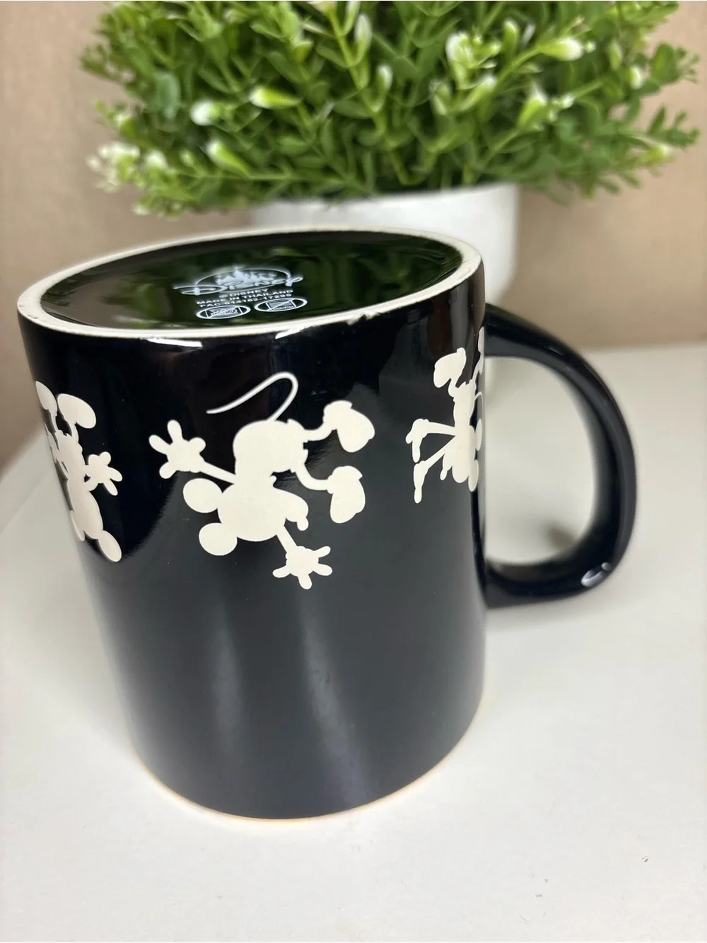 Disney Black Ceramic Mug with White Mickey Silhouettes and Gold Rim